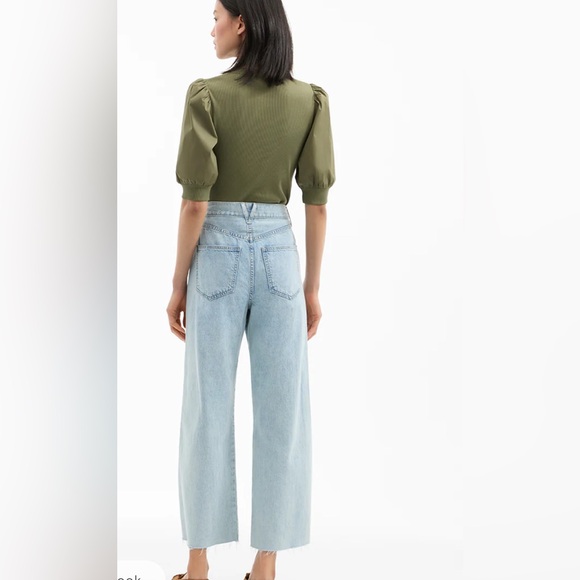 Veronica Beard Coralee Puff-Sleeve Half-Sleeve Henley Top Green stone army Small - Picture 4 of 8